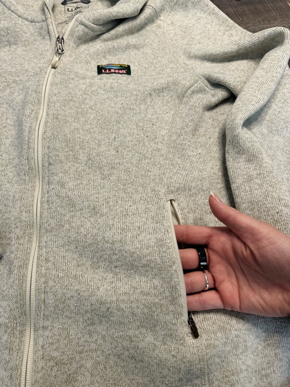 Durable L.L. Bean Light Gray Full-Zip Hooded Polyester Jacket Women’s Large - Picture 4 of 17